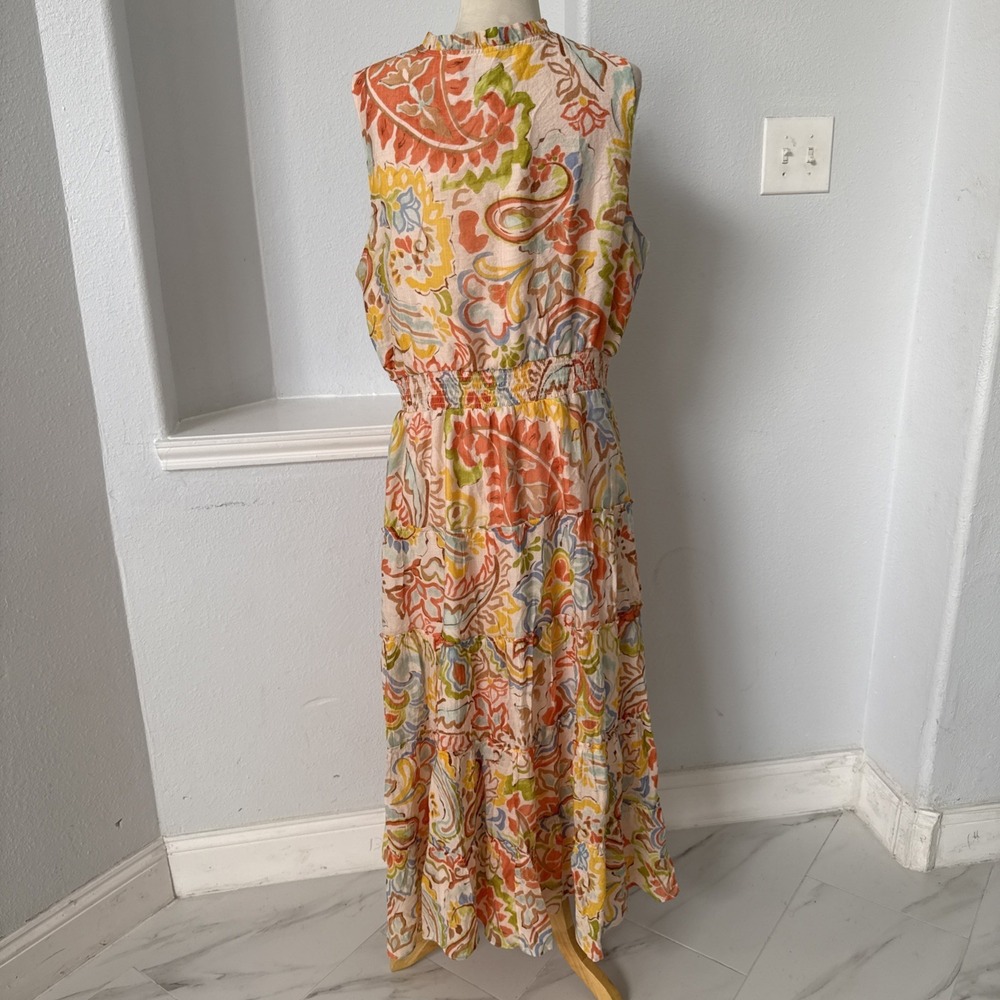 MSK Maxi Dress Womens XL Boho Paisley Tiered Smocked Artsy Resort Romantic - Picture 5 of 11